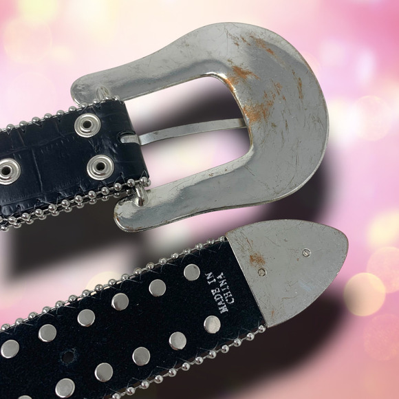 Vintage Nocona Sz S Black Leather Crystal Rhinestone Bling Western Belt Crosses main image 5